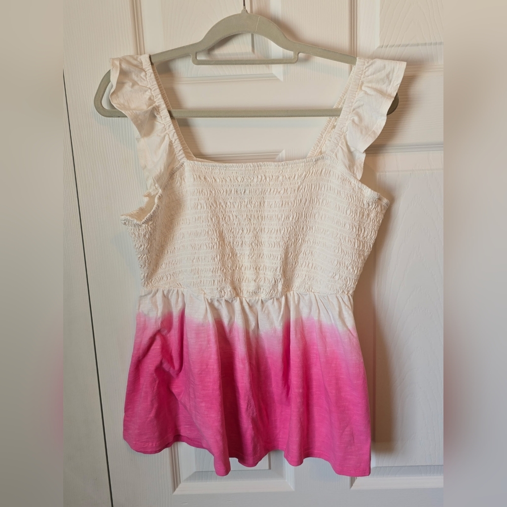 NWT Size 14/16 Lane Bryant White and Pink Ruffle Sleeved Top
